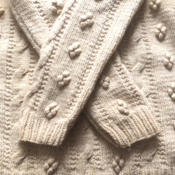 Handknit Cable Knit Bubble Stitch Wool Sweater in Cream - Picture 9 of 13